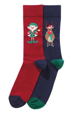 Navy/Red Rudolph And Elf Socks Two Pack